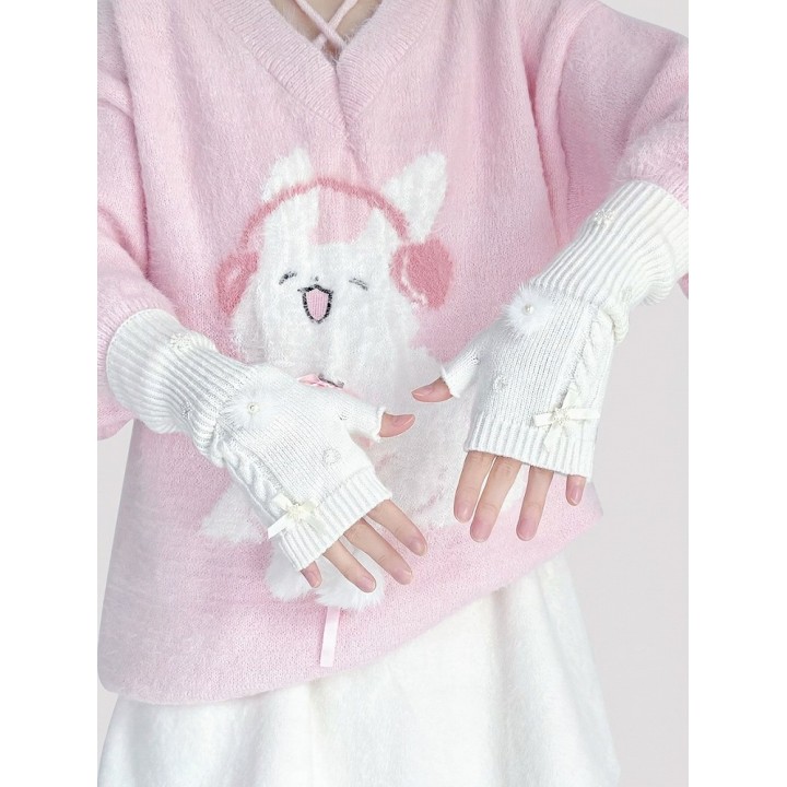 Mitaines gothic lolita à fourrure et strass