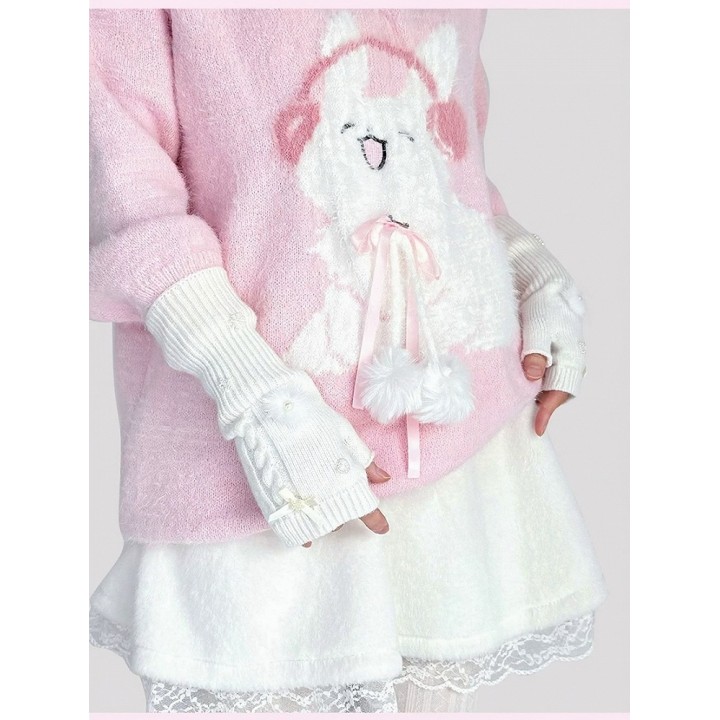 Mitaines gothic lolita à fourrure et strass