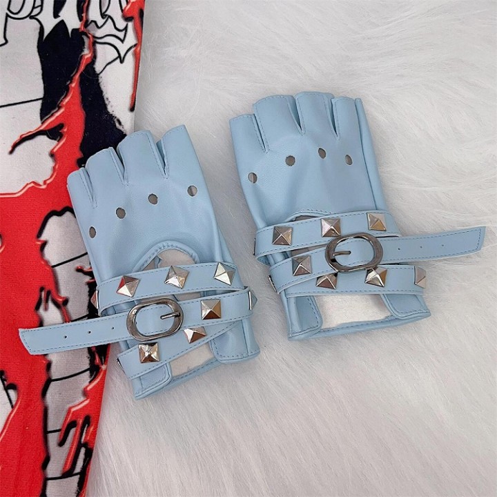 Mitaines punk à sangles croisées et clous