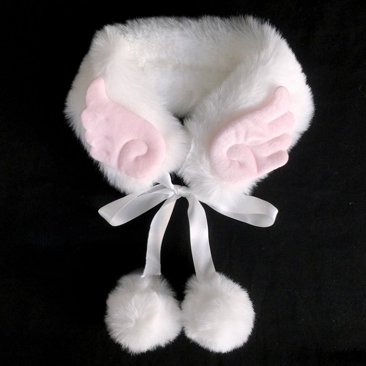 Écharpe à ailes et pompons – 4 coloris