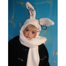 Écharpe à capuche oreilles de lapin – rose ou blanc