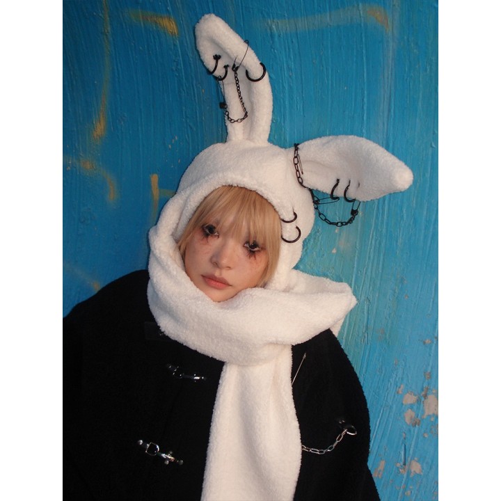 Écharpe à capuche oreilles de lapin – rose ou blanc