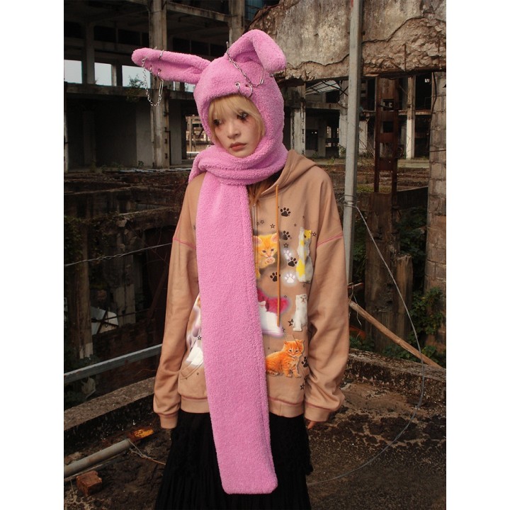 Écharpe à capuche oreilles de lapin – rose ou blanc