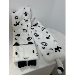 Écharpe en peluche blanche et noire à motif chat