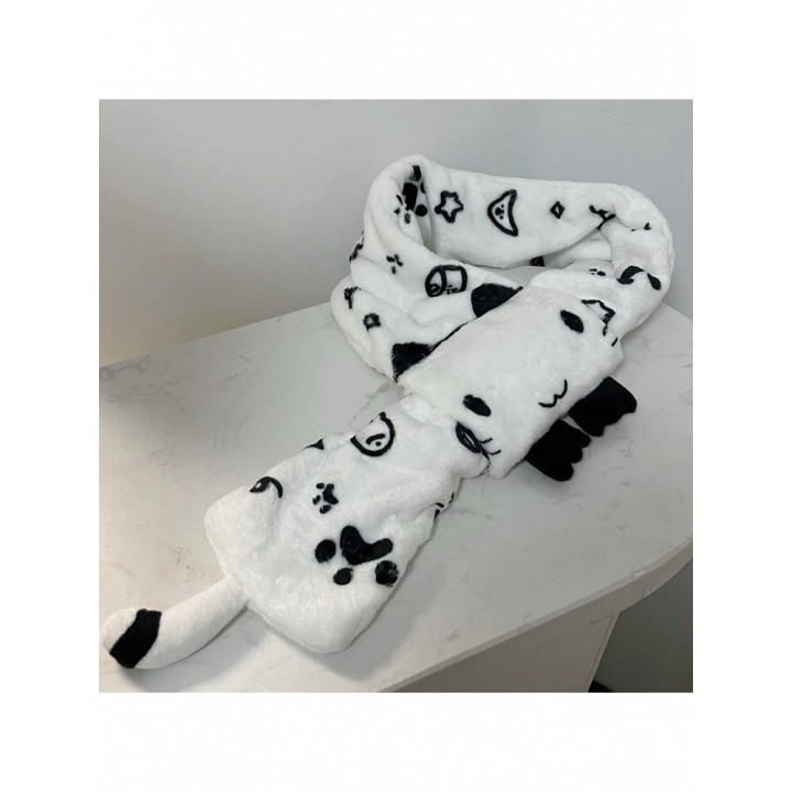 Écharpe blanche et noire à motif chat