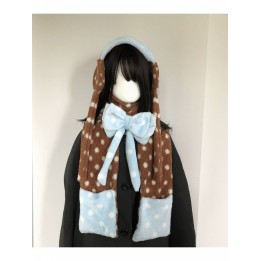 Écharpe et cache-oreilles kawaii menthe-chocolat à pois