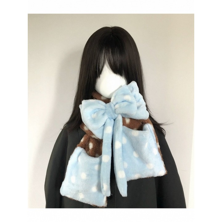 Écharpe et cache-oreilles kawaii menthe-chocolat à pois