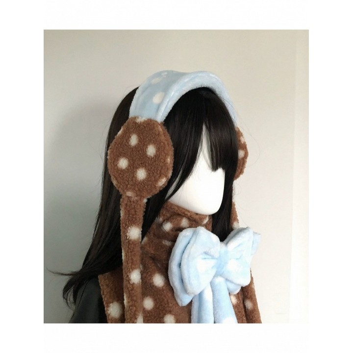 Écharpe et cache-oreilles kawaii menthe-chocolat à pois