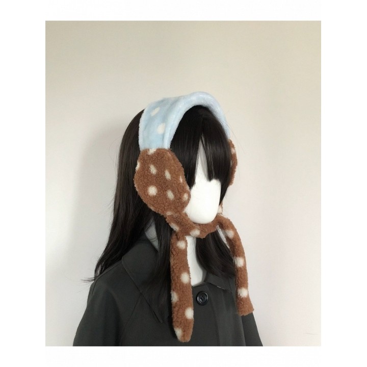 Écharpe et cache-oreilles kawaii menthe-chocolat à pois