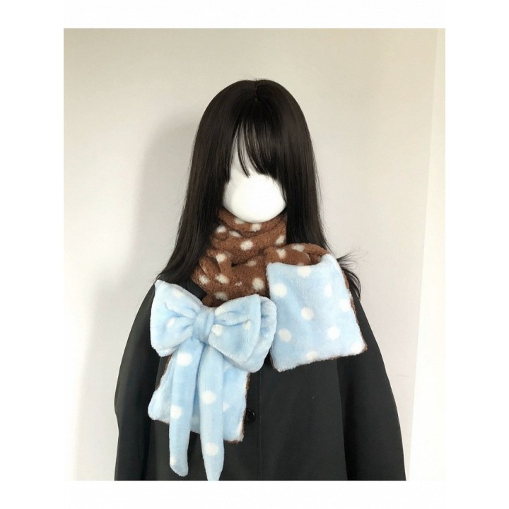 Écharpe et cache-oreilles kawaii menthe-chocolat à pois