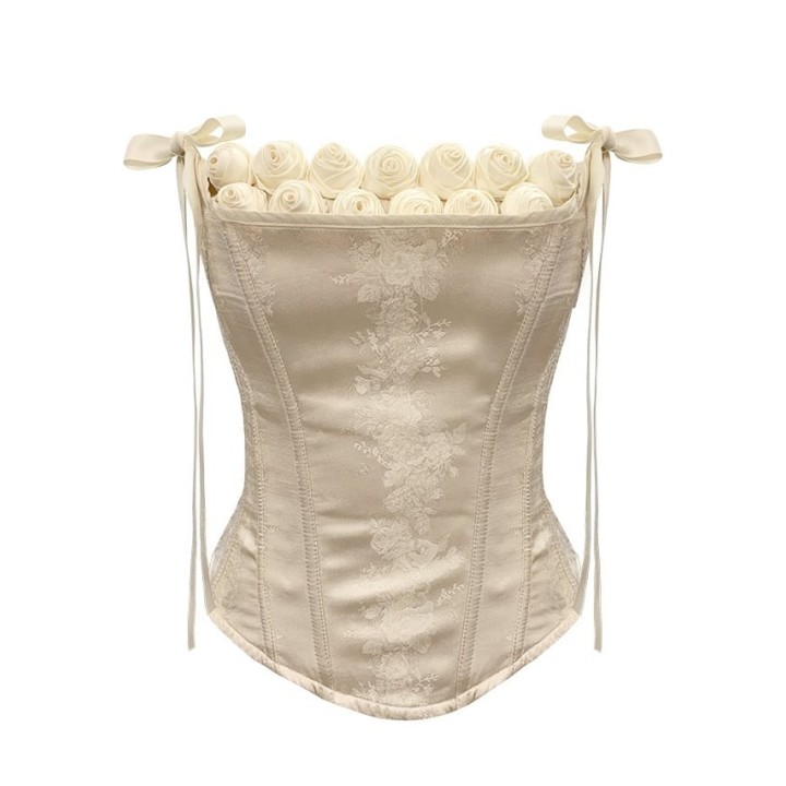 Corset baleiné à roses et nœuds à l'encolure