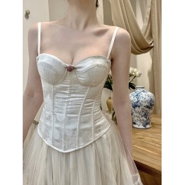 Corset baleiné à motif roses, bretelles amovibles