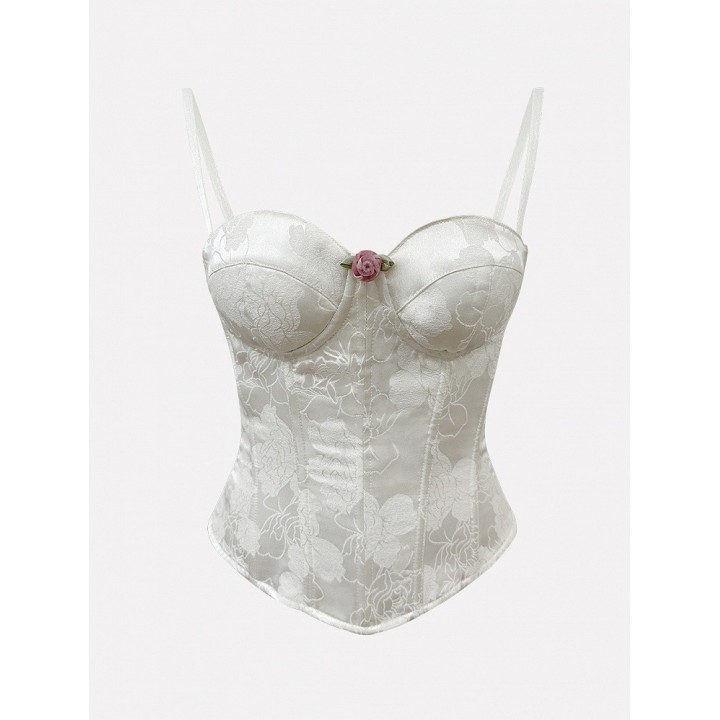Corset baleiné à motif roses, bretelles amovibles