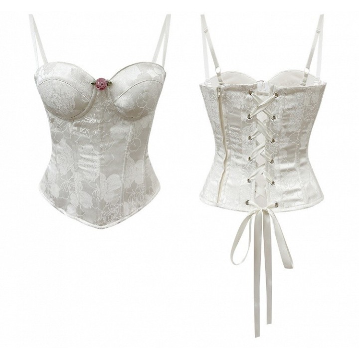Corset baleiné à motif roses, bretelles amovibles