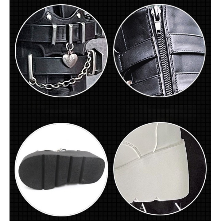 Bottes plateformes noir mat à lacets et sangles à boucles