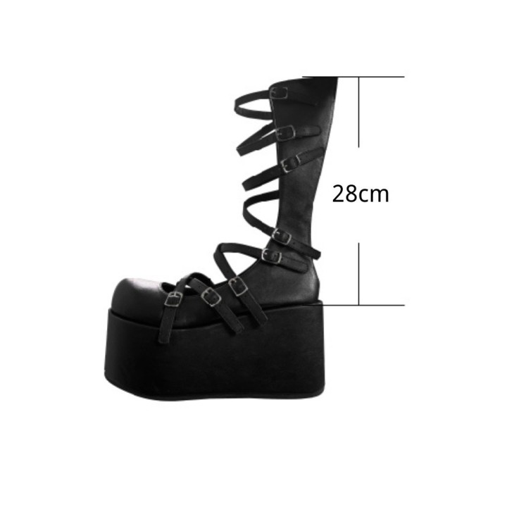 Chaussures plateformes noires à sangles croisées et zip arrière