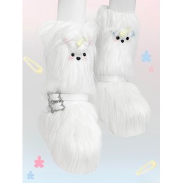 Bottes plateformes Y2K « chiot bichon » blanches
