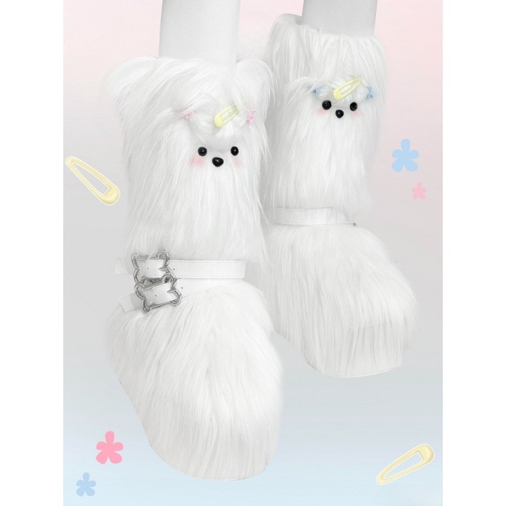 Bottes plateformes Y2K « chiot bichon » blanches