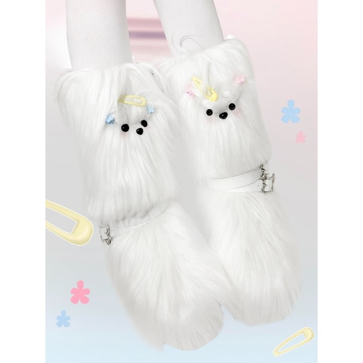 Bottes plateformes Y2K « chiot bichon » blanches