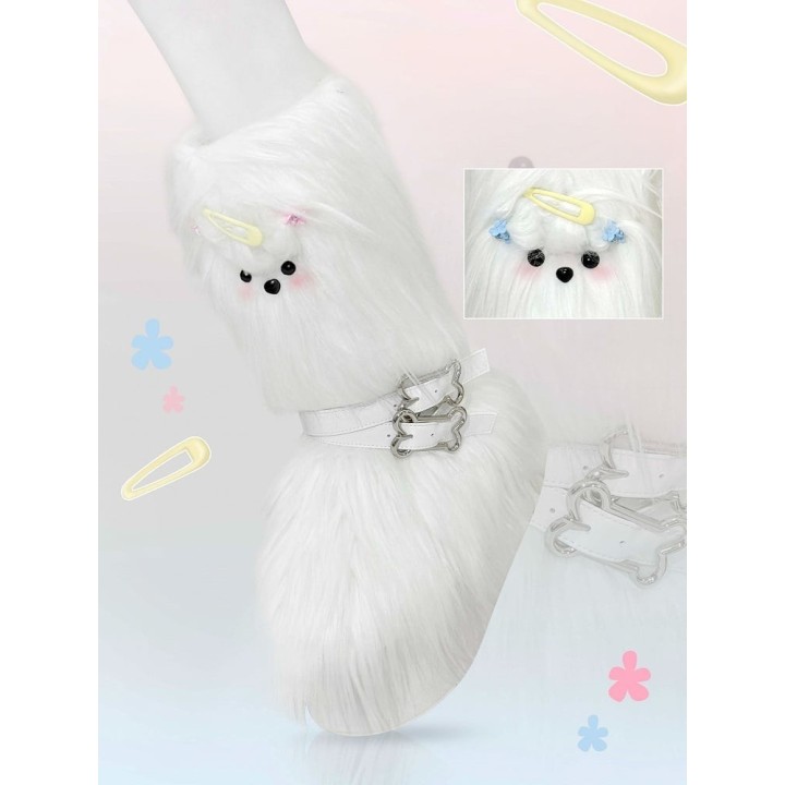 Bottes plateformes Y2K « chiot bichon » blanches