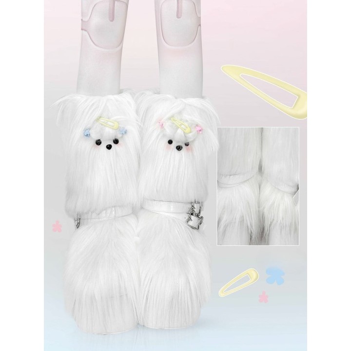Bottes plateformes Y2K « chiot bichon » blanches