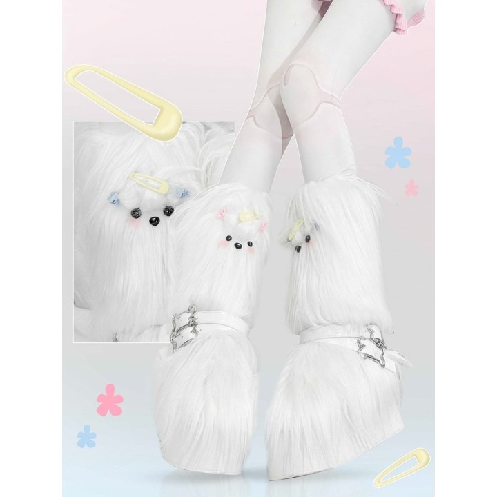 Bottes plateformes Y2K « chiot bichon » blanches