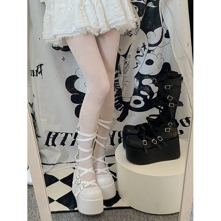 Bottes hautes plateformes gothiques blanches