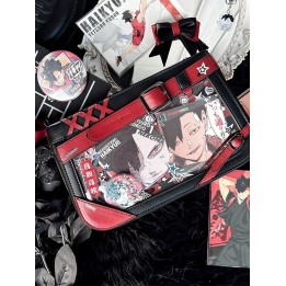 Sac ita noir et rouge à croix et chaîne décorative