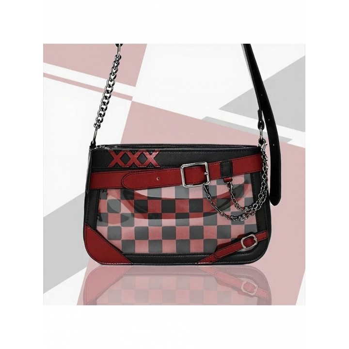 Sac ita noir et rouge à croix et chaîne décorative