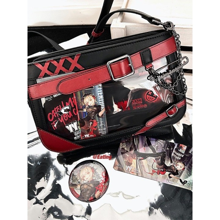 Sac ita noir et rouge à croix et chaîne décorative