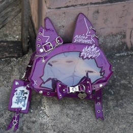 Sac cabas ita violet oreilles de chat, nœud et clous (porte-cartes offert)