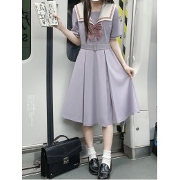 Robe uniforme JK lilas brodée à col marin, avec ceinture