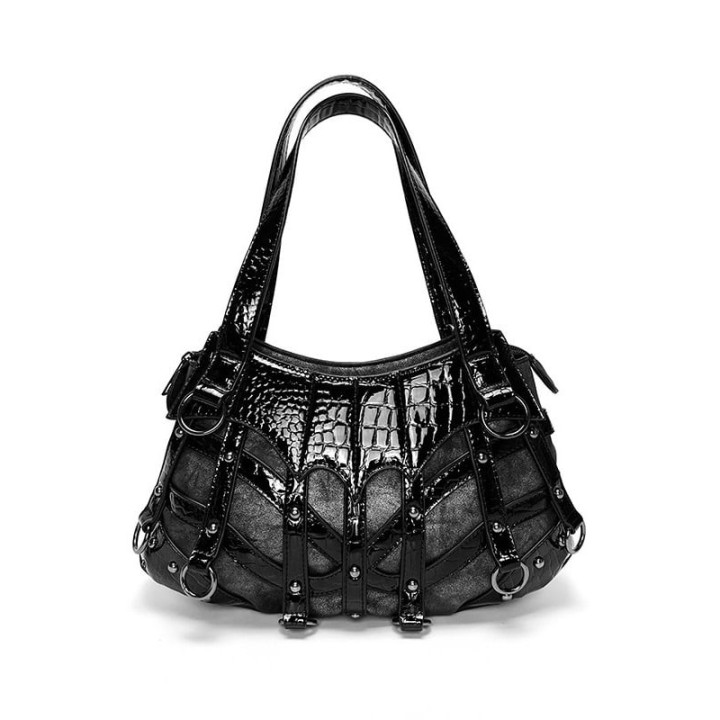 Sac gothique noir effet python à clous et boucles