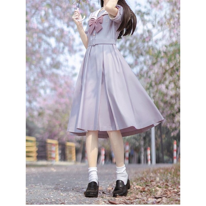 Robe uniforme JK lilas brodée à col marin, avec ceinture