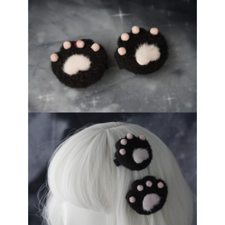 Barrettes pattes de chat faites main (la paire)
