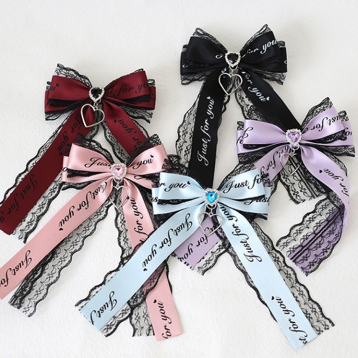 Nœud Jirai Kei à strass et dentelle, barrette ou broche – 5 coloris
