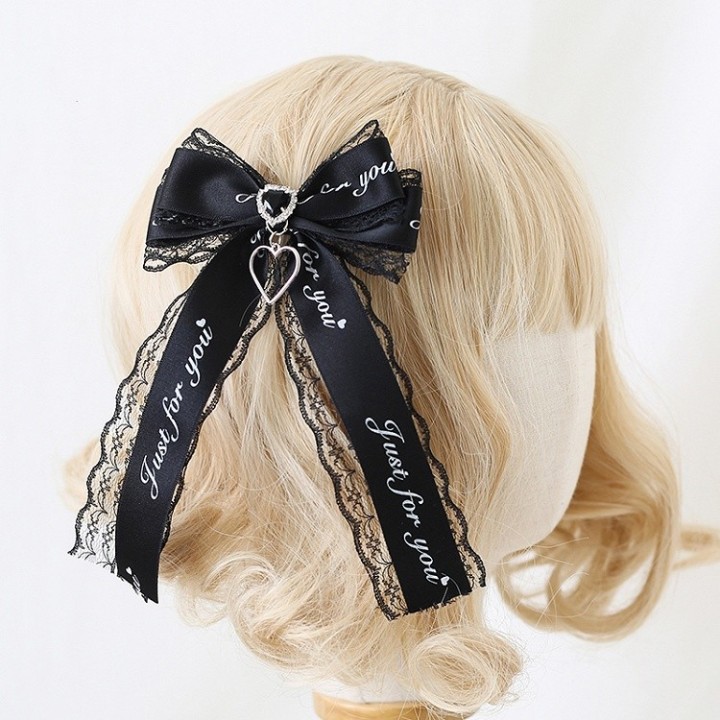 Nœud Jirai Kei à strass et dentelle, barrette ou broche – 5 coloris