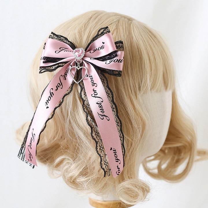 Nœud Jirai Kei à strass et dentelle, barrette ou broche – 5 coloris