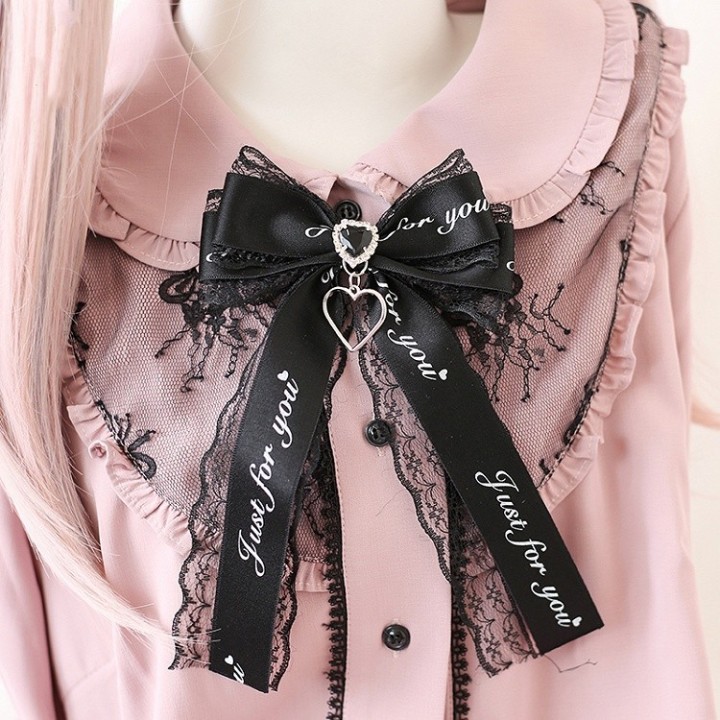 Nœud Jirai Kei à strass et dentelle, barrette ou broche – 5 coloris