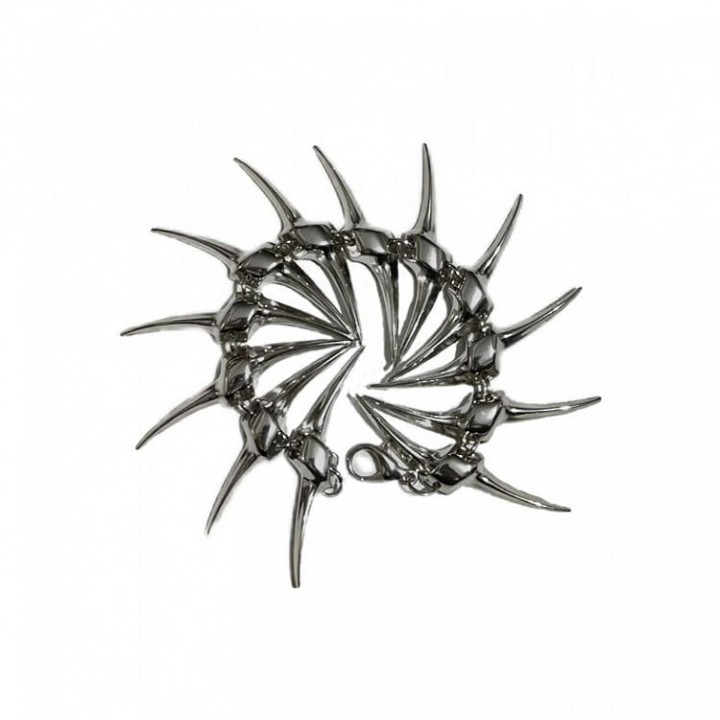 Bracelet gothique punk argenté arête de poisson et ronces