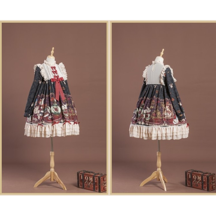 Robe one piece lolita « Crown Bear » à manches longues – Noir