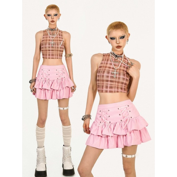 Jupe à volants taille haute – 5 coloris – Rose
