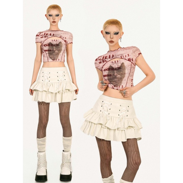 Jupe à volants taille haute – 5 coloris – Blanc
