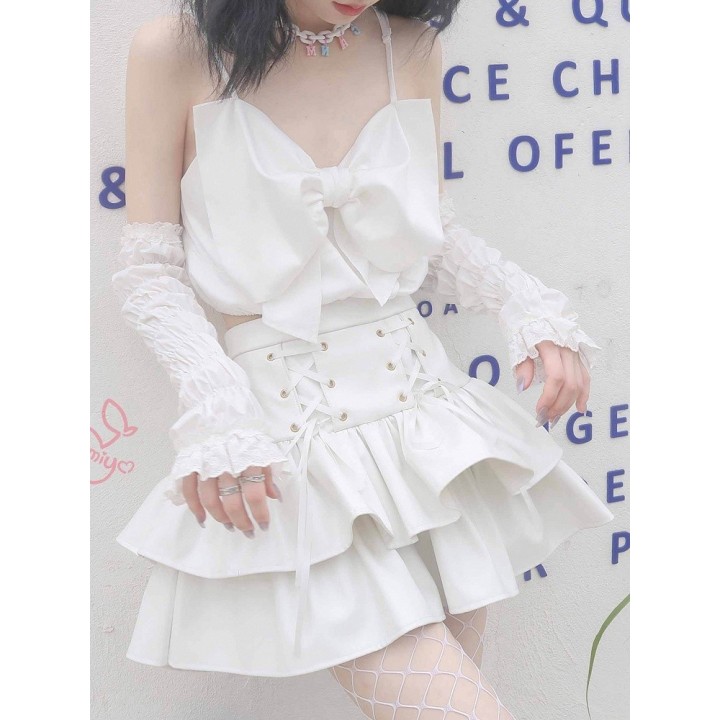 Jupe à volants taille haute – 5 coloris – Blanc