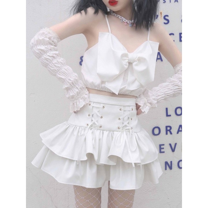 Jupe à volants taille haute – 5 coloris – Blanc