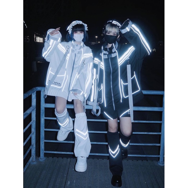 Veste Jirai Kei cyberpunk à sangles et boucles – Noir