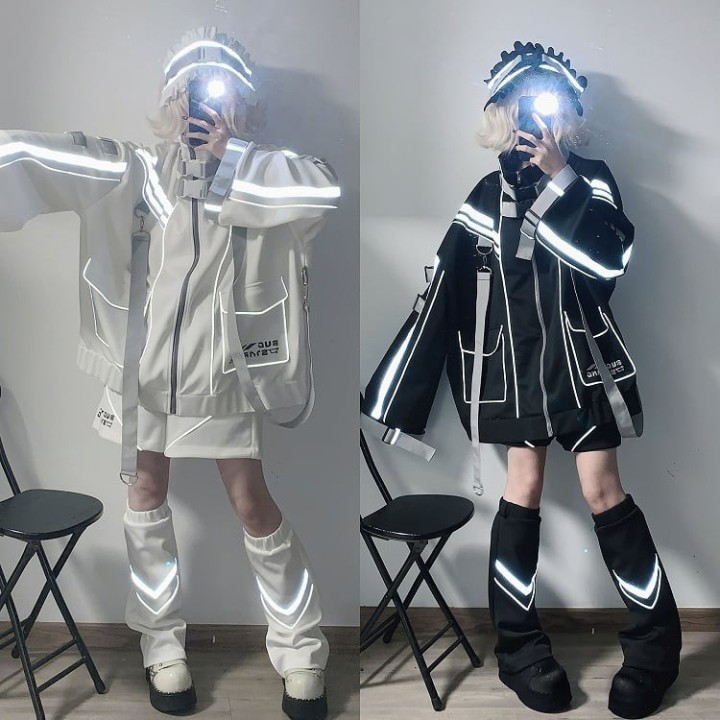 Veste Jirai Kei cyberpunk à sangles et boucles – Noir