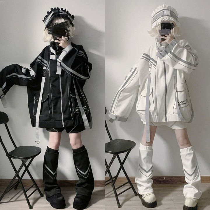 Veste Jirai Kei cyberpunk à sangles et boucles – Noir