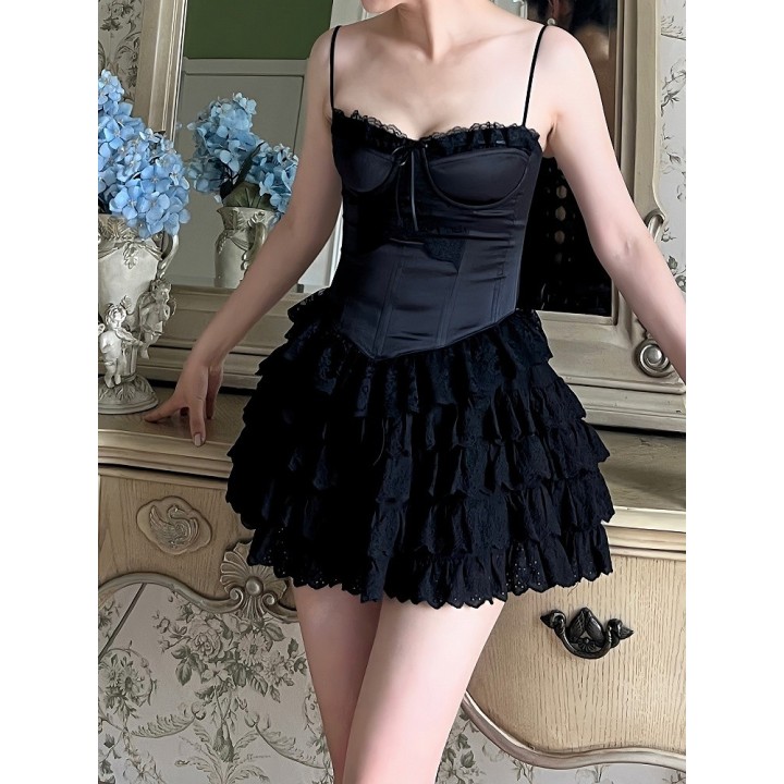 Corset baleiné à fines bretelles – Noir