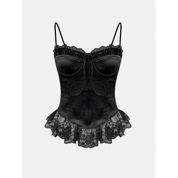 Corset baleiné à fines bretelles – Noir